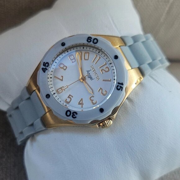 Invicta Angel Ladies Wristwatch Gold Tone Case Gray Rubber Band Analog Watch main image 7